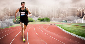 数字复合图像体育运动跑步者运行跟踪城市