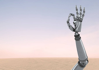 安卓机器人手手势沙漠天空背景