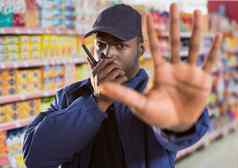 安全警卫超市停止手模糊说话对讲机-T