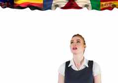 主要语言旗帜年轻的女商人白色背景
