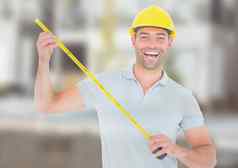 建设工人测量磁带前面建设网站