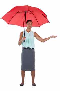 女商人站红色的伞