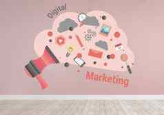 数字市场营销云图形粉红色的房间