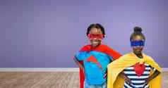 超级英雄孩子们紫色的墙