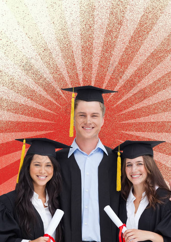 快乐年轻的学生持有文凭红色的白色背景
