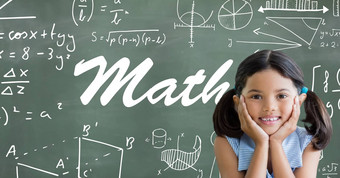 女孩数学文本数学图纸黑板上