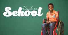 回来学校文本黑板上禁用男孩轮椅