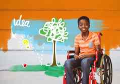 禁用男孩轮椅的想法色彩斑斓的图纸