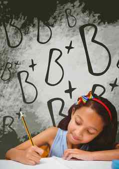 学生女孩表格写作绿色黑板上学校教育图形