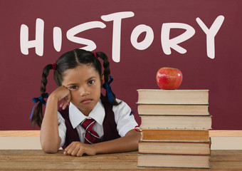 无聊学生女孩表格<strong>红色</strong>的黑板上<strong>历史</strong>文本
