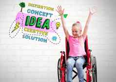色彩斑斓的有创意的概念的想法文本禁用女孩轮椅
