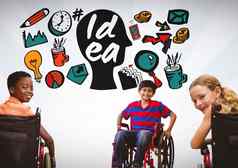 禁用孩子们轮椅色彩斑斓的的想法图形