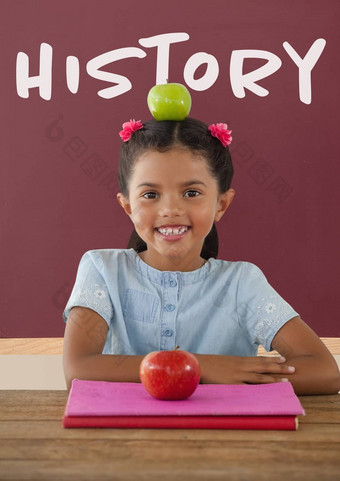 快乐学生女孩表格红色的黑板上历史文本