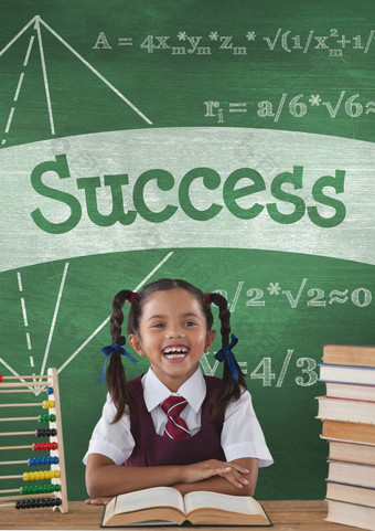 快乐学生女孩表格绿色黑板上成功文本教育<strong>学校图标</strong>