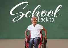 回来学校文本黑板上禁用女孩轮椅