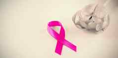 高角视图乳房癌症意识丝带郁金香