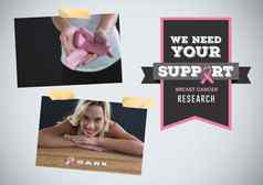 支持研究文本乳房癌症意识照片拼贴画