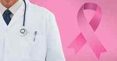 医生粉红色的乳房癌症意识丝带