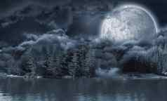 景观湖畔隐藏月亮