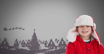 男孩灰色背景冬天圣诞节温暖的衣服圣诞节插图