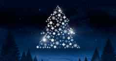 雪花圣诞节树模式形状发光的冬天晚上天空