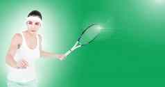 网球球员女人绿色背景球拍