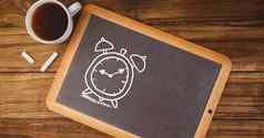 时钟时间教育画黑板上咖啡
