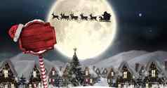 圣诞老人雪橇驯鹿飞行圣诞节标志冬天仙境