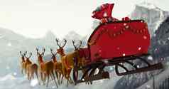 圣诞老人飞行雪橇驯鹿雪景观