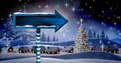 圣诞节小镇箭头标志冬天晚上雪