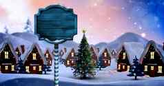 圣诞节树木标志冬天雪小镇