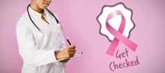复合图像乳房癌症意识丝带检查文本