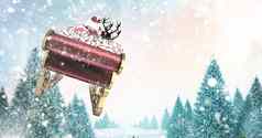 圣诞老人飞行雪橇驯鹿冬天景观