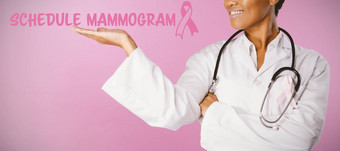 复合图像时间表乳房x光检查文本乳房癌症意识丝带