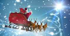 圣诞老人飞行雪橇圣诞节天空