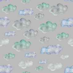 handrawn云无缝的模式白色蓝色的云模式灰色