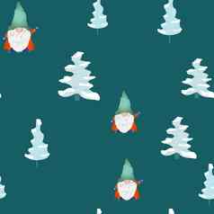 圣诞节斯堪的那维亚Gnome无缝的模式蒂尔