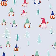 圣诞节斯堪的那维亚地精无缝的模式光蓝色的