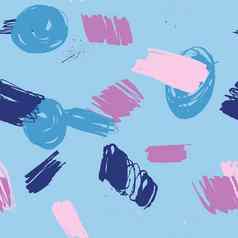 艺术时尚的无缝的模式粉红色的蓝色的刷中风油漆痕迹涂片光蓝色的背景