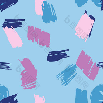 粉红色的蓝色的笔触现代无缝的模式手画纹理<strong>背景</strong>