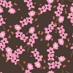 无缝的模式樱桃开花粉红色的花棕色（的）
