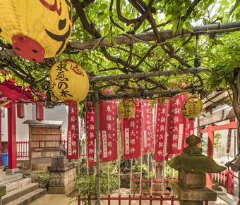 石头灯笼覆盖绿色莫斯小神道教santuary