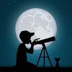 孩子月亮望远镜
