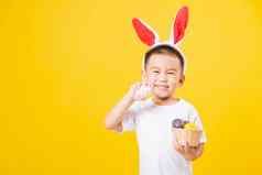孩子们男孩微笑站快乐兔子耳朵复活节