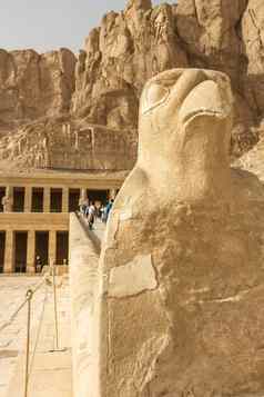 雕塑古老的埃及神荷露斯寺庙哈特谢普苏特