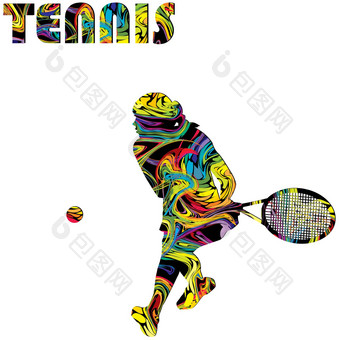 网球海报色彩斑斓的轮廓女人网球球员