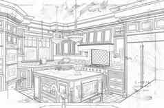 美丽的自定义厨房设计行画细节