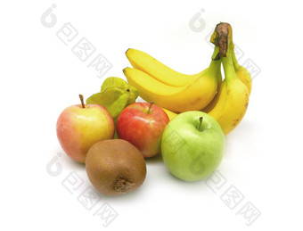 香蕉绿色红色的苹果杨桃<strong>猕猴桃</strong>水果白色背景