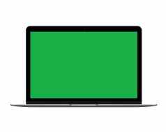 孤立的空间灰色的移动PC电脑模型绿色屏幕