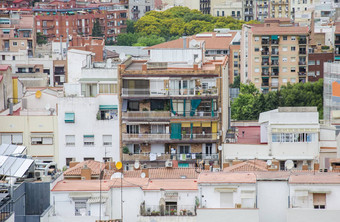屋顶<strong>巴塞罗那</strong>一块城市<strong>巴塞罗那</strong>显示体系结构一般空气视图夏天一天城市景观屋顶扩展区区加泰罗尼亚西班牙